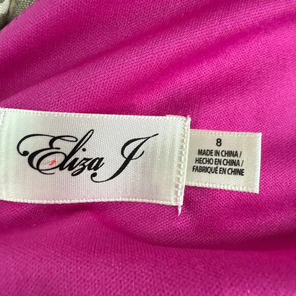 Eliza J Magenta Fuchsia Gathered Ruffle Bodycon Midi Dress Wrap Bodice Size 8 - Picture 4 of 5